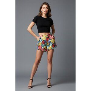 C/MEO Collective Black/Multi Floral High Waist Thinking Of Short Size M, NWT